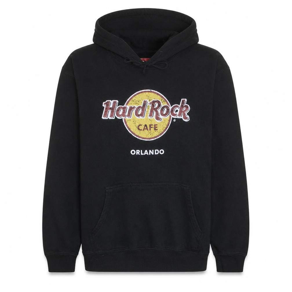 Front view of Hard Rock Cafe Men Black XL Pullover Hoodie Orlando Logo