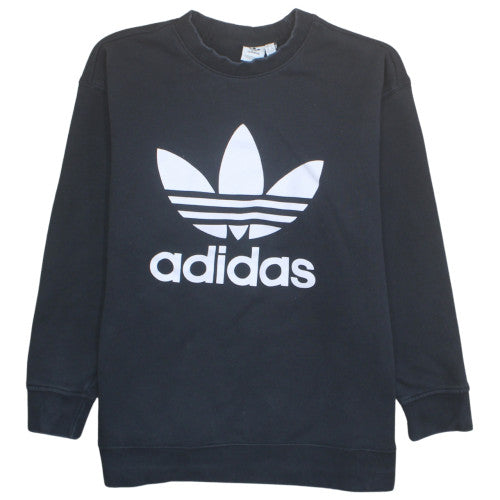 Adidas Women Black 3XL Crew Neck Sweatshirt with Logo Print