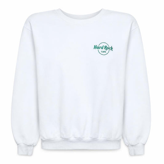 Front view of Hard Rock Cafe Women’s White Crew Neck Pullover Sweatshirt S by Stradivarius