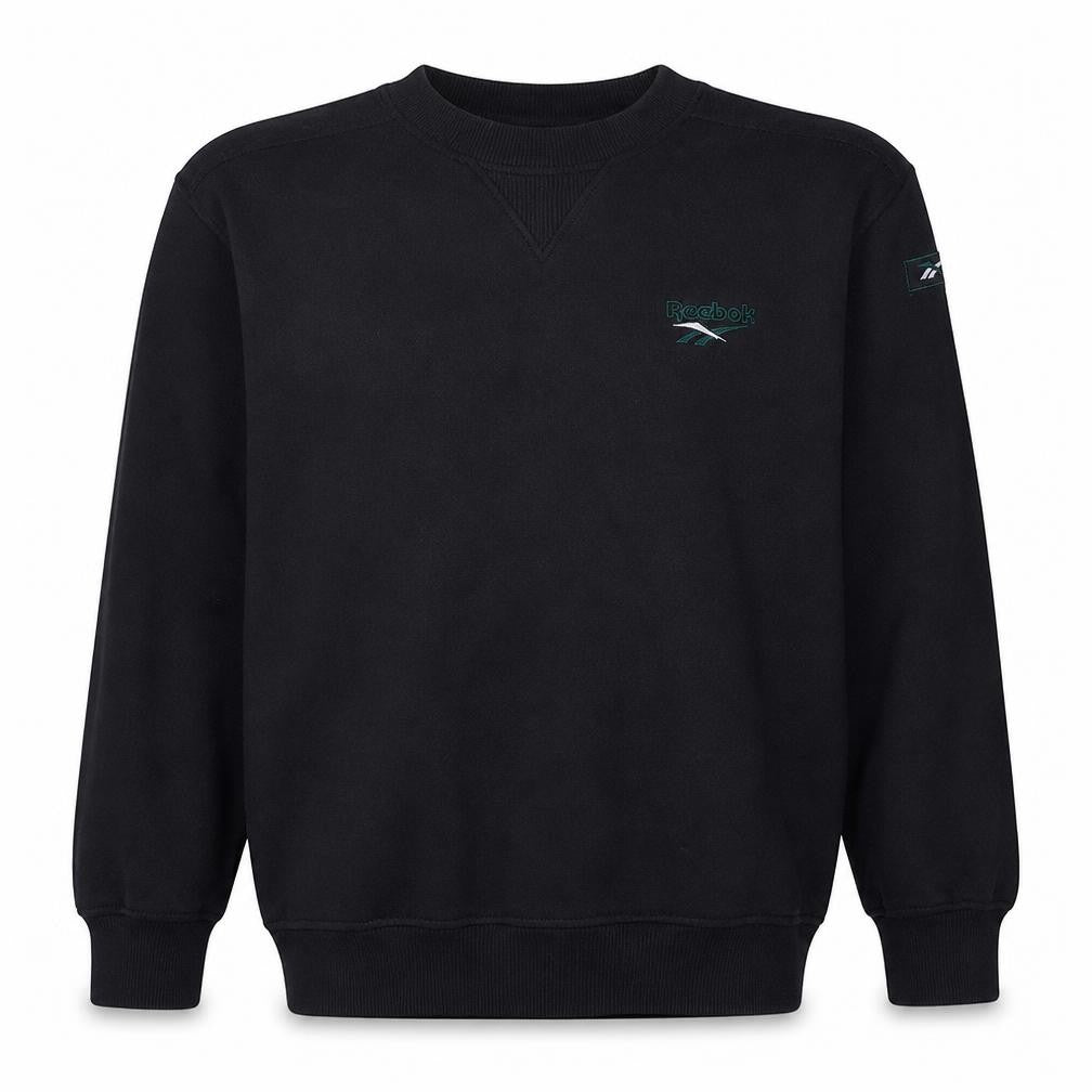 Front view of Reebok Men's Black Logo Pullover Sweatshirt L Vintage Sportswear