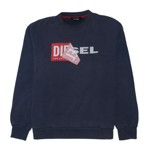 Diesel Men's Blue Logo Crew Neck Cotton Sweatshirt Size L