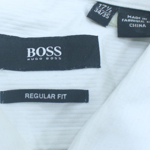 Hugo Boss Men’s White Regular Fit Long Sleeve Button-Up Shirt 17.5 L