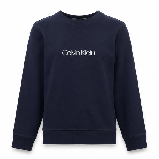 Front view of Calvin Klein Women’s Navy Blue Logo Crew Neck Pullover Sweatshirt L