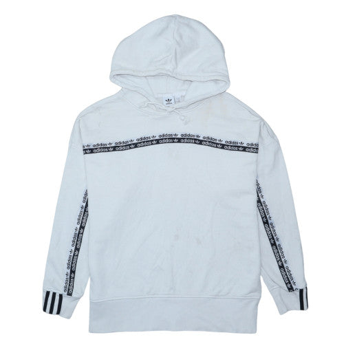 Adidas Womens White Pullover Hoodie Size 14 Logo Trim Cotton