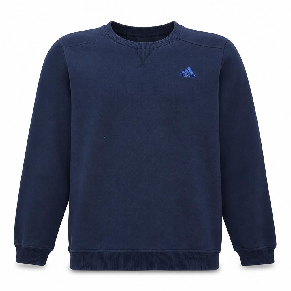Front view of Adidas men’s blue pullover sweatshirt m crew neck regular fit