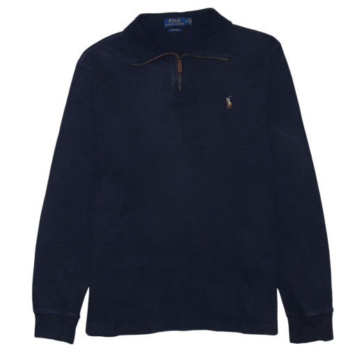 Ralph Lauren Men's Blue Cotton 1/4 Zip Collared Jumper Size M