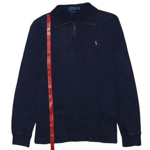 Ralph Lauren Men's Blue Cotton 1/4 Zip Collared Jumper Size M
