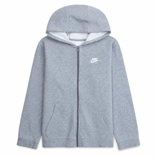 Front view of Nike boys’ grey full zip fleece hoodie xl - casual sportswear