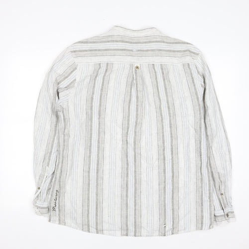 Mantaray Men's Beige Striped Linen Cotton Long Sleeve Casual Shirt L