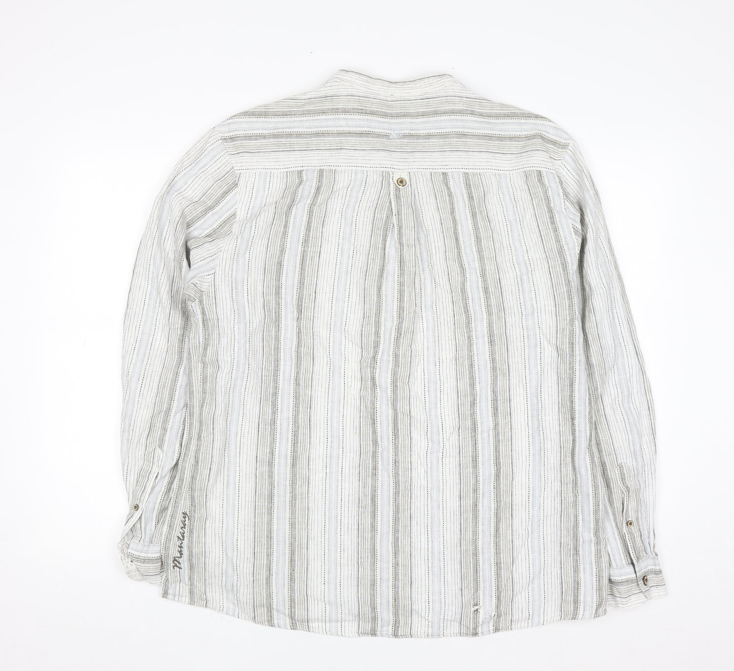 Mantaray Men's Beige Striped Linen Cotton Long Sleeve Casual Shirt L