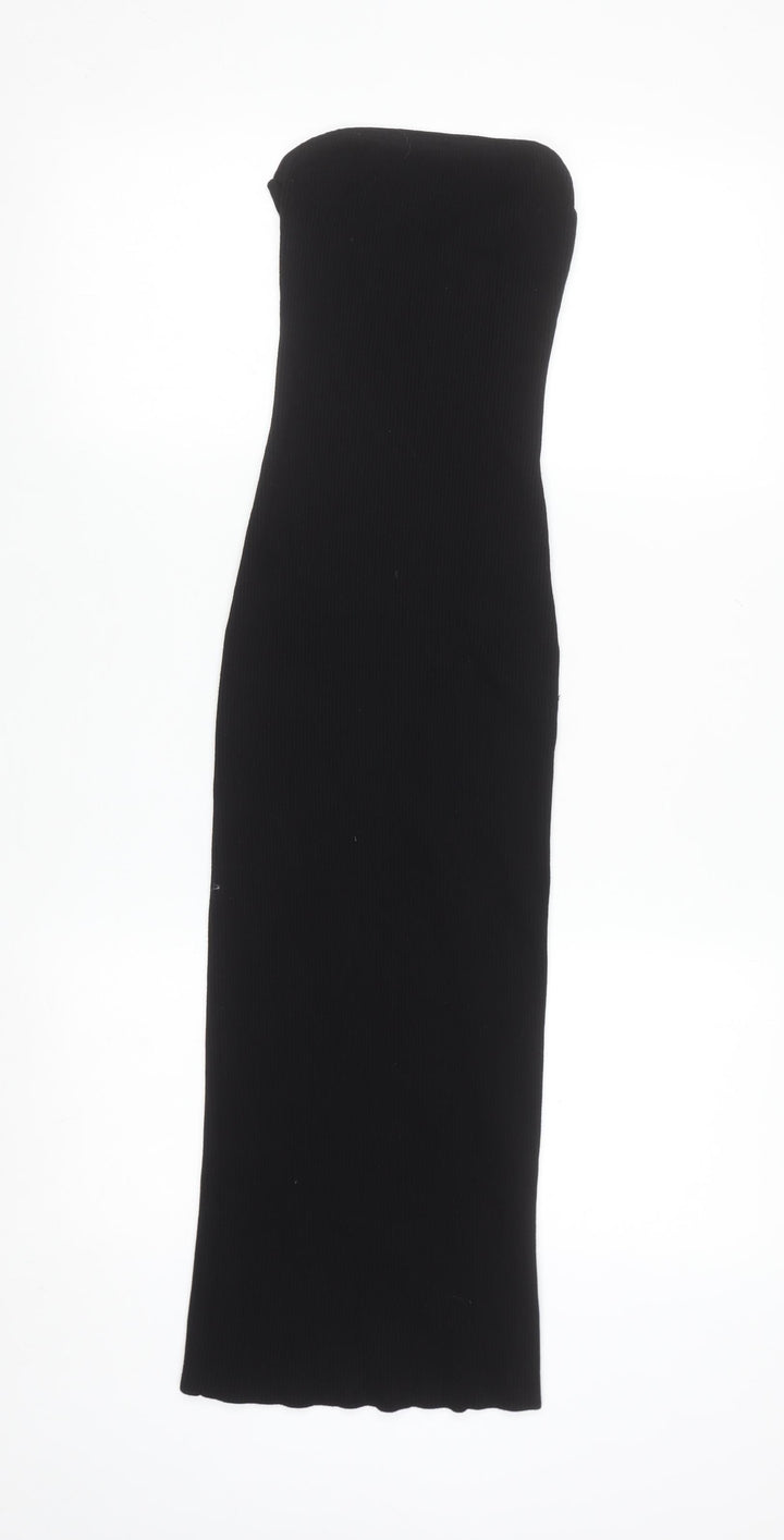 H&M Women’s Black Strapless Bodycon Midi Dress Size 8