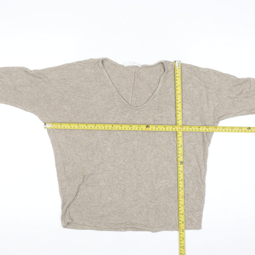 MNG Women's Beige V-Neck 3/4 Sleeve Pullover Jumper XS