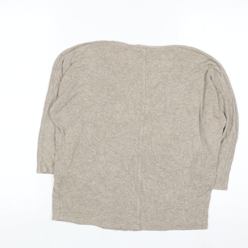 MNG Women's Beige V-Neck 3/4 Sleeve Pullover Jumper XS