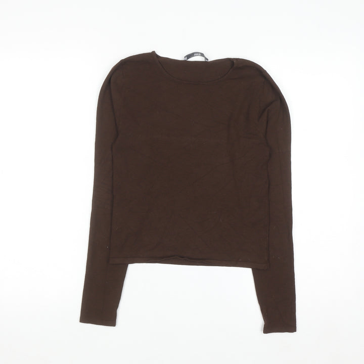 MNG Women Brown Long Sleeve Slim Fit Basic Jersey Top Size S