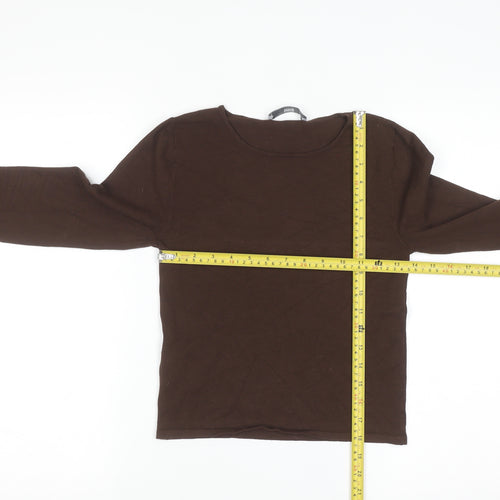 MNG Women Brown Long Sleeve Slim Fit Basic Jersey Top Size S