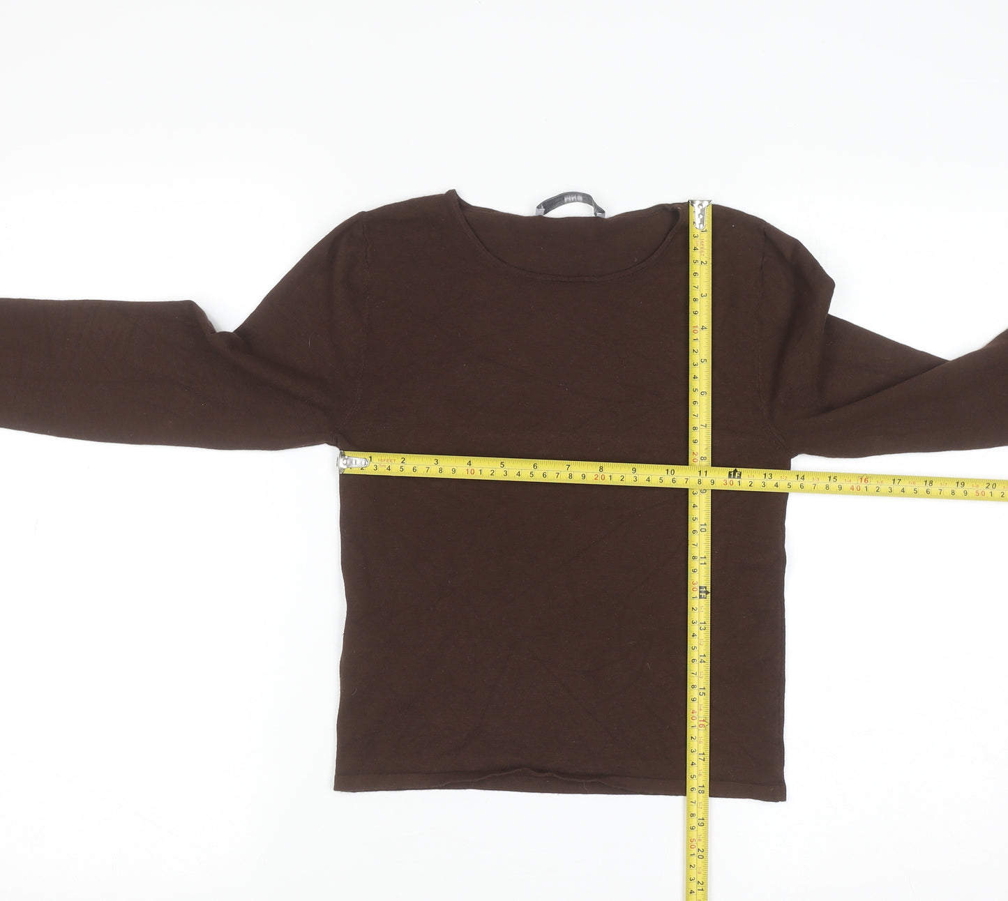 MNG Women Brown Long Sleeve Slim Fit Basic Jersey Top Size S