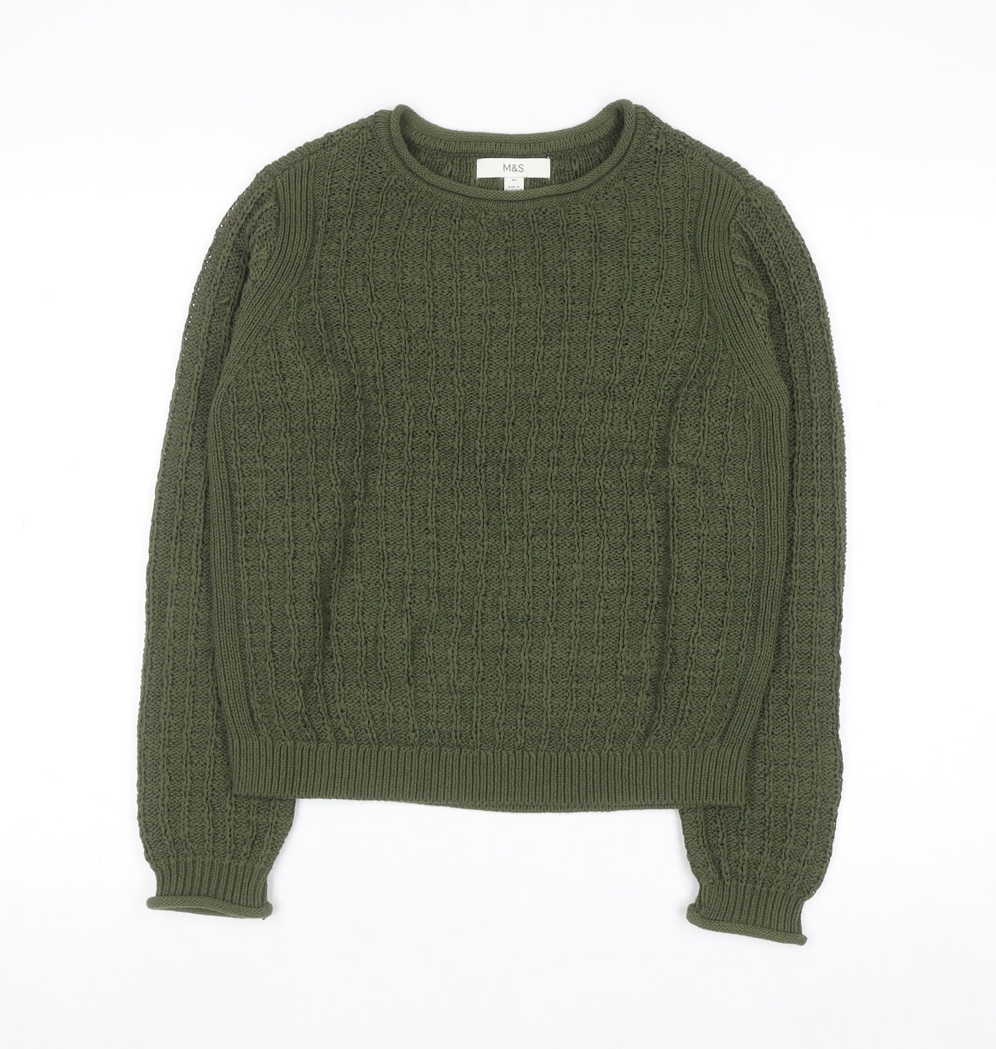 Marks and Spencer Women’s Green Cable-Knit Cotton Jumper XS