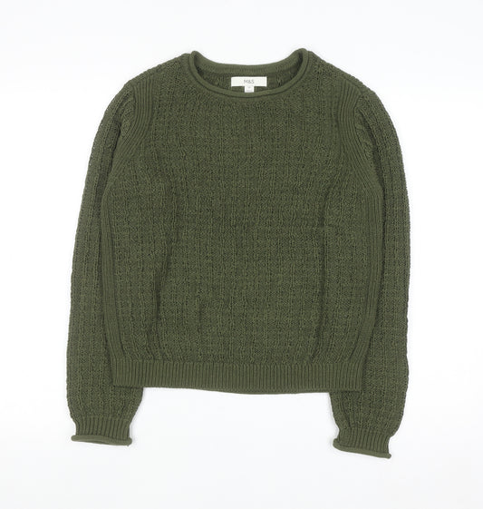 Marks and Spencer Women’s Green Cable-Knit Cotton Jumper XS