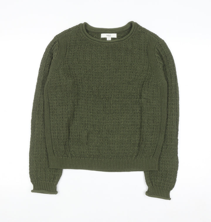 Marks and Spencer Women’s Green Cable-Knit Cotton Jumper XS