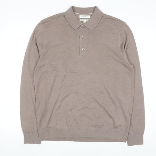 Marks and Spencer Men Beige Merino Wool Henley Jumper L