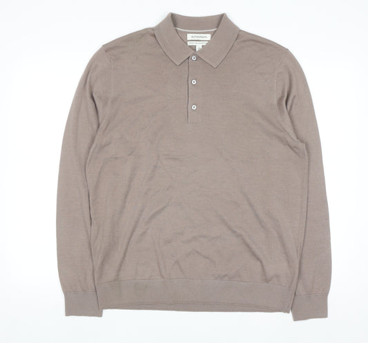 Marks and Spencer Men Beige Merino Wool Henley Jumper L