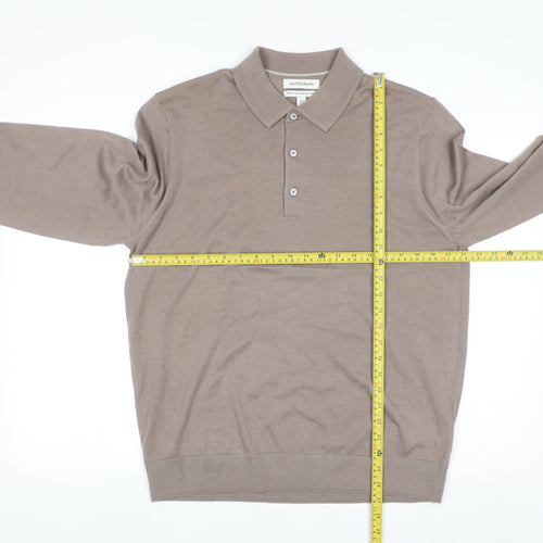 Marks and Spencer Men Beige Merino Wool Henley Jumper L