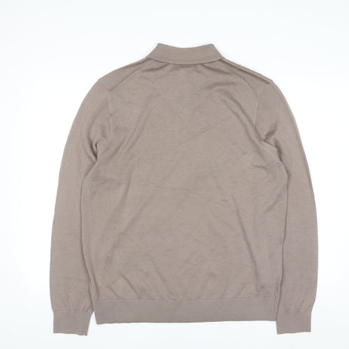 Marks and Spencer Men Beige Merino Wool Henley Jumper L