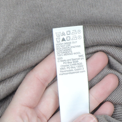 Marks and Spencer Men Beige Merino Wool Henley Jumper L