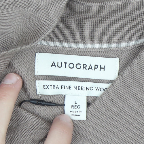 Marks and Spencer Men Beige Merino Wool Henley Jumper L