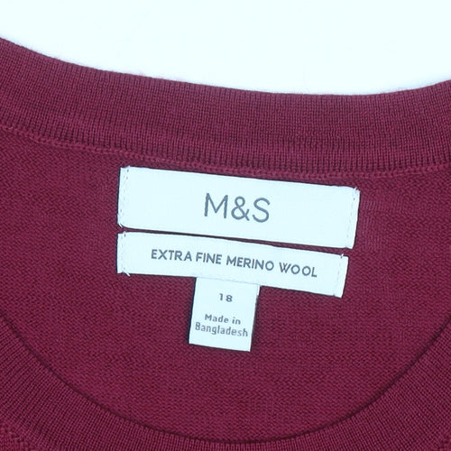 Marks and Spencer Women's Red Size 18 Extra Fine Merino Wool Jumper