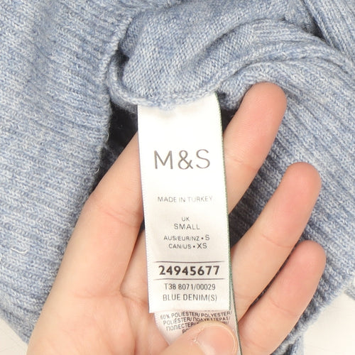 Marks and Spencer Women's Blue Wrap V-Neck Knit Jumper Size S