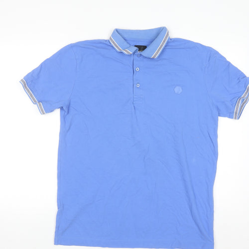 6th Sense Men's Blue Cotton Short Sleeve Polo Shirt Size L