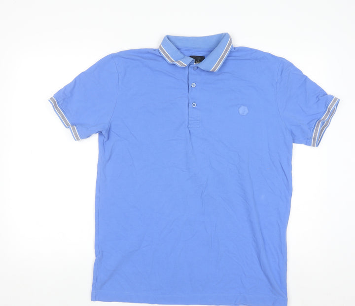6th Sense Men's Blue Cotton Short Sleeve Polo Shirt Size L