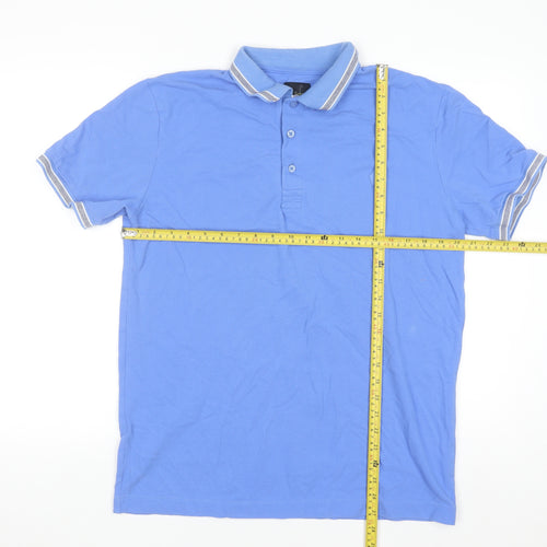 6th Sense Men's Blue Cotton Short Sleeve Polo Shirt Size L