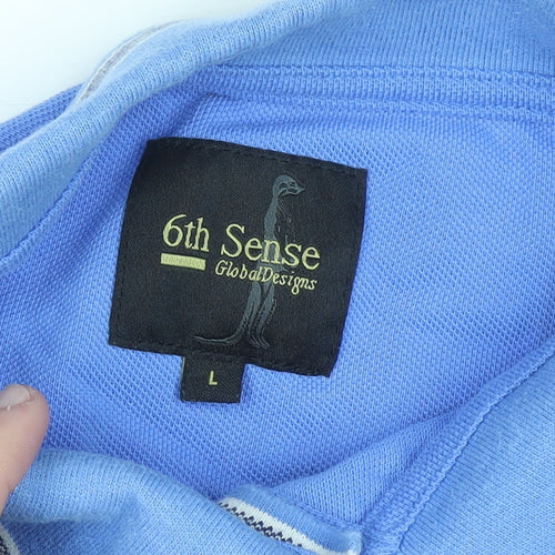 6th Sense Men's Blue Cotton Short Sleeve Polo Shirt Size L