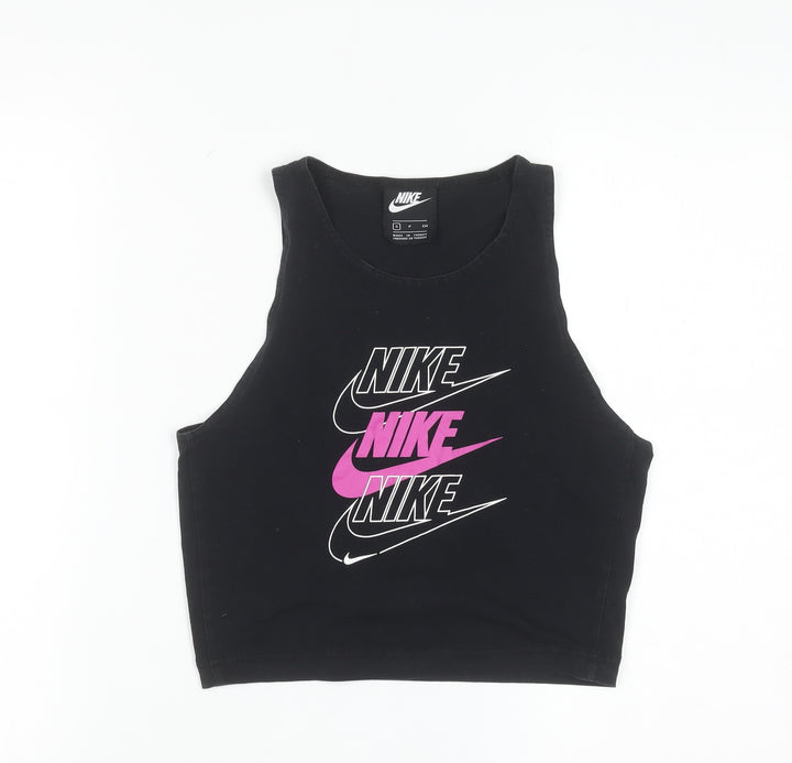 Nike Women's Black Cropped Tank Top S Sleeveless Cotton Stretch