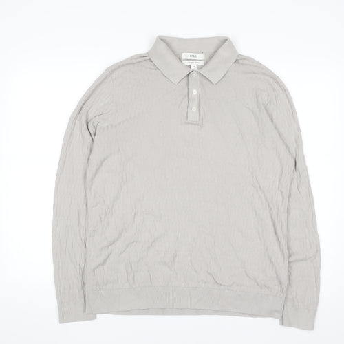 Marks and Spencer Men's Beige Collared Knit Jumper XL Cotton Modal