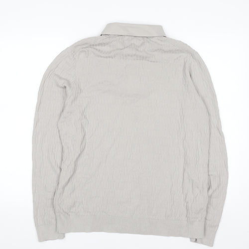 Marks and Spencer Men's Beige Collared Knit Jumper XL Cotton Modal