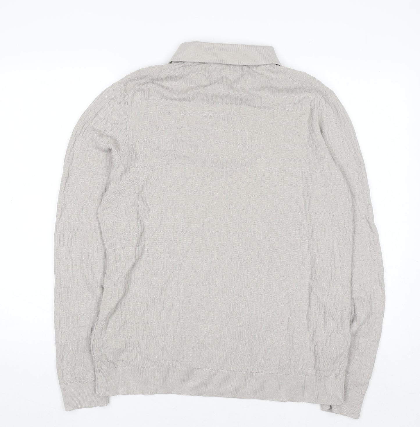 Marks and Spencer Men's Beige Collared Knit Jumper XL Cotton Modal