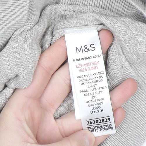 Marks and Spencer Men's Beige Collared Knit Jumper XL Cotton Modal