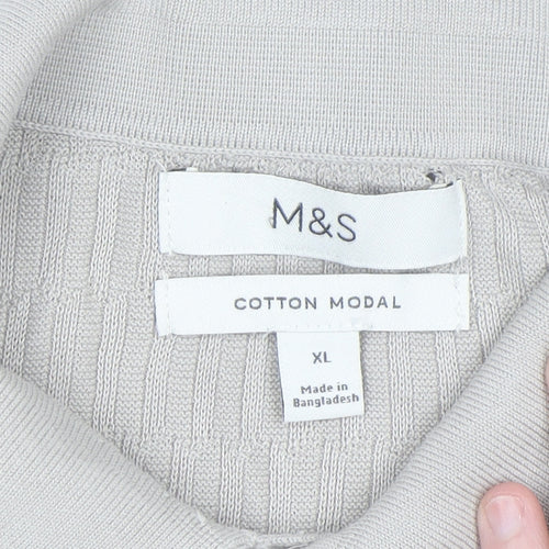 Marks and Spencer Men's Beige Collared Knit Jumper XL Cotton Modal