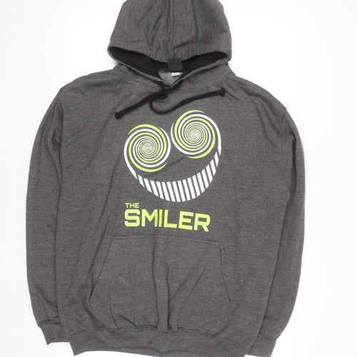 The Smiler Men’s Grey Pullover Hoodie L Logo Graphic Fleece