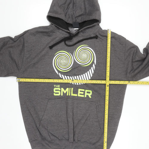 The Smiler Men’s Grey Pullover Hoodie L Logo Graphic Fleece