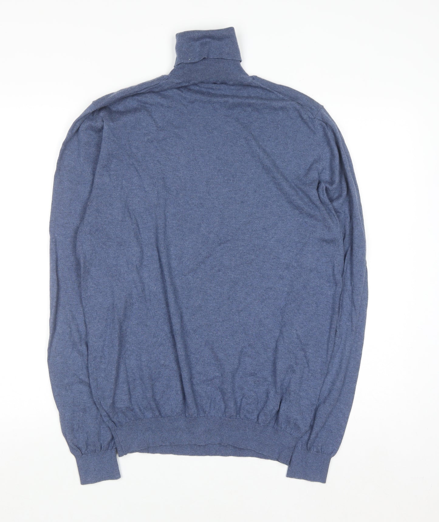 Massimo Dutti Men's Blue Roll Neck Jumper L Cotton Silk Cashmere