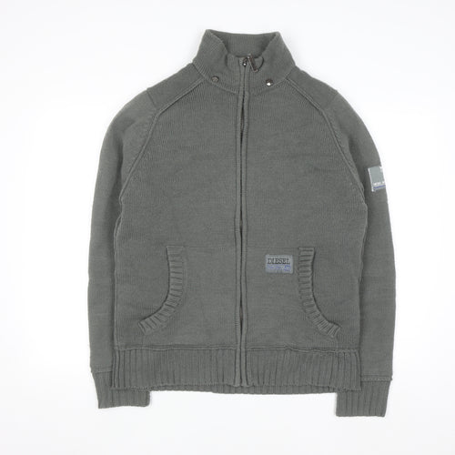 Diesel Men’s Grey Full Zip Knit Jumper Size M Lined High Neck