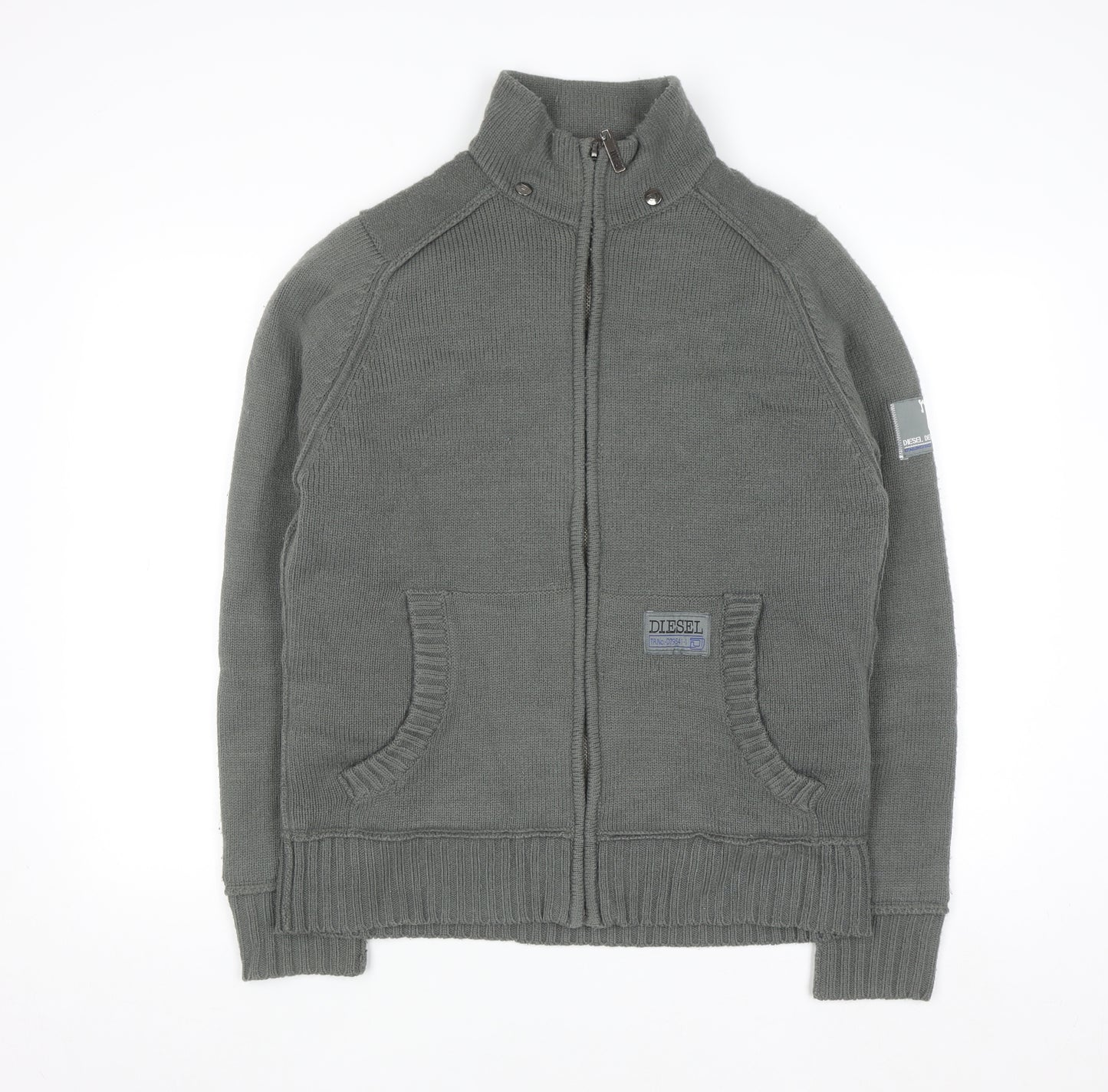 Diesel Men’s Grey Full Zip Knit Jumper Size M Lined High Neck