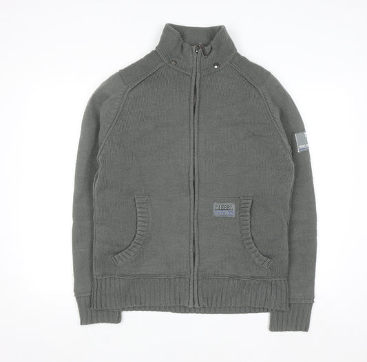 Diesel Men’s Grey Full Zip Knit Jumper Size M Lined High Neck