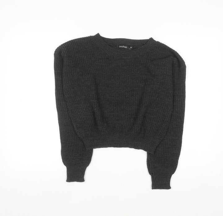 boohoo Women Grey Chunky-Knit Pullover Jumper M/L