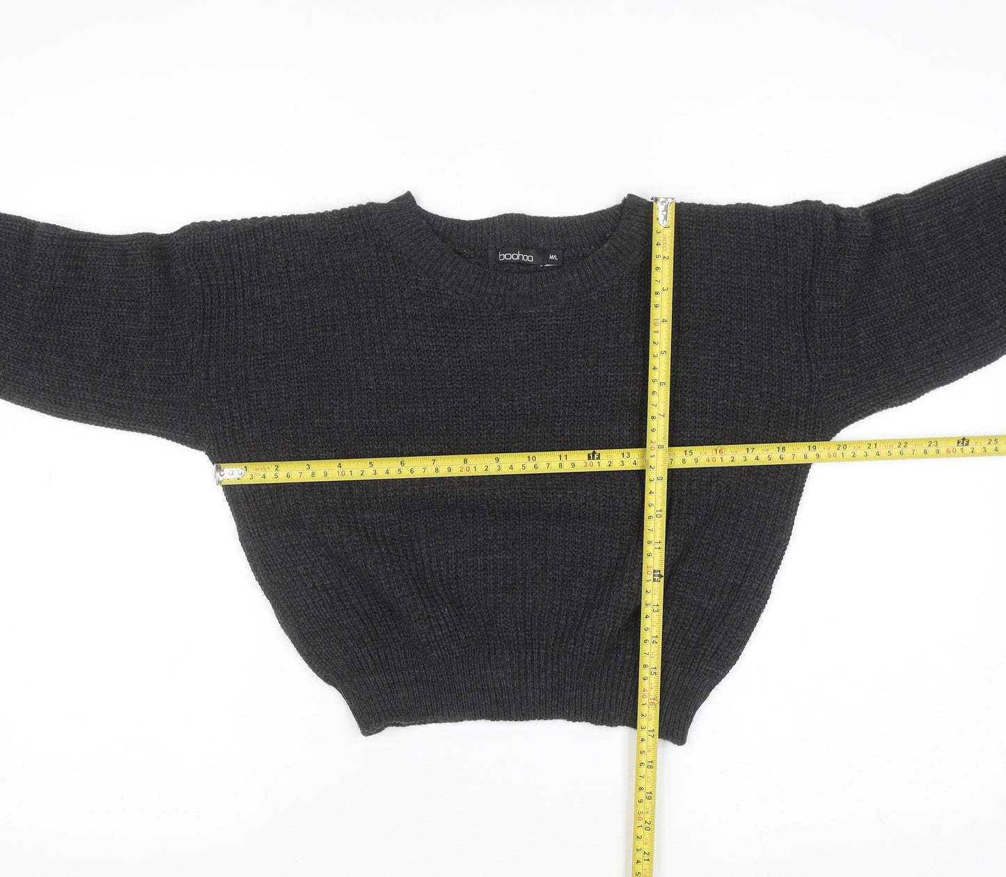 boohoo Women Grey Chunky-Knit Pullover Jumper M/L