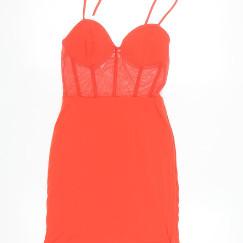 Bershka Women Red Bodycon Mesh Bustier Mini Dress Size 8